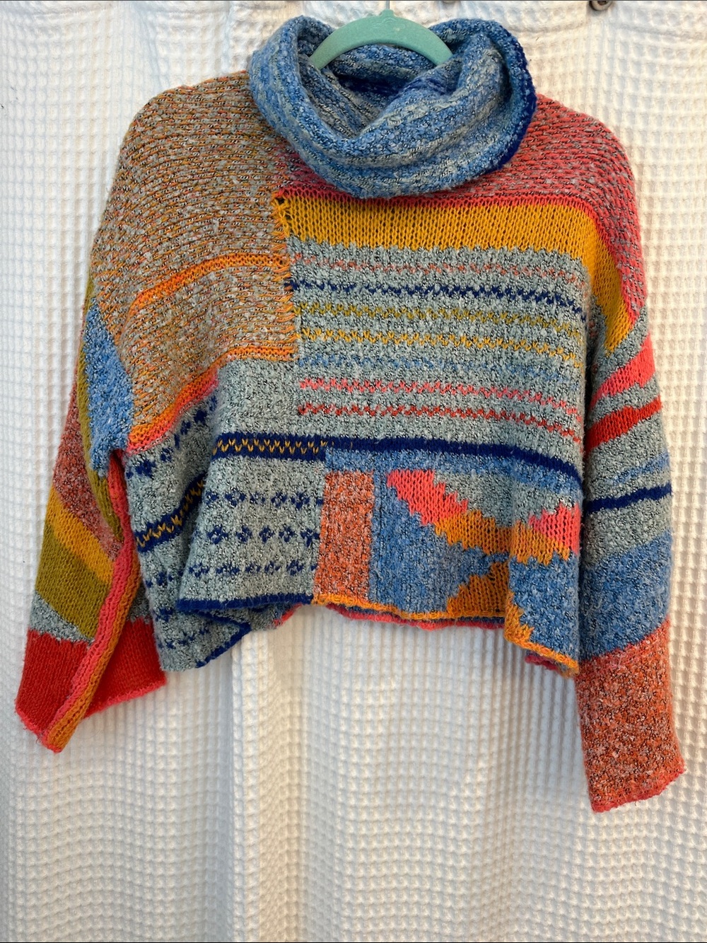 Multi-Color Patchwork Knit Cowl-Neck Sweater - Women's
